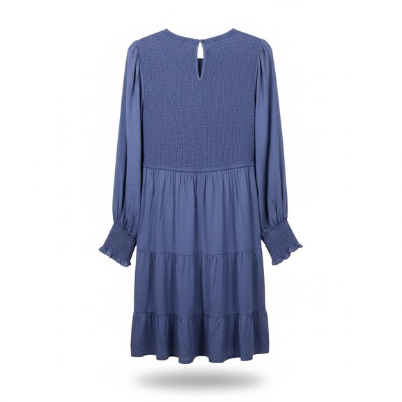 NWT Blue Long Sleeve Midi Ruffle Bottom Dress – Size Large - Picture 2 of 5